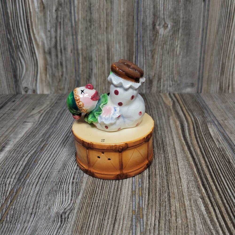 Vintage Salt & Pepper Shaker Clown on Drum Tumbling Occupied Japan